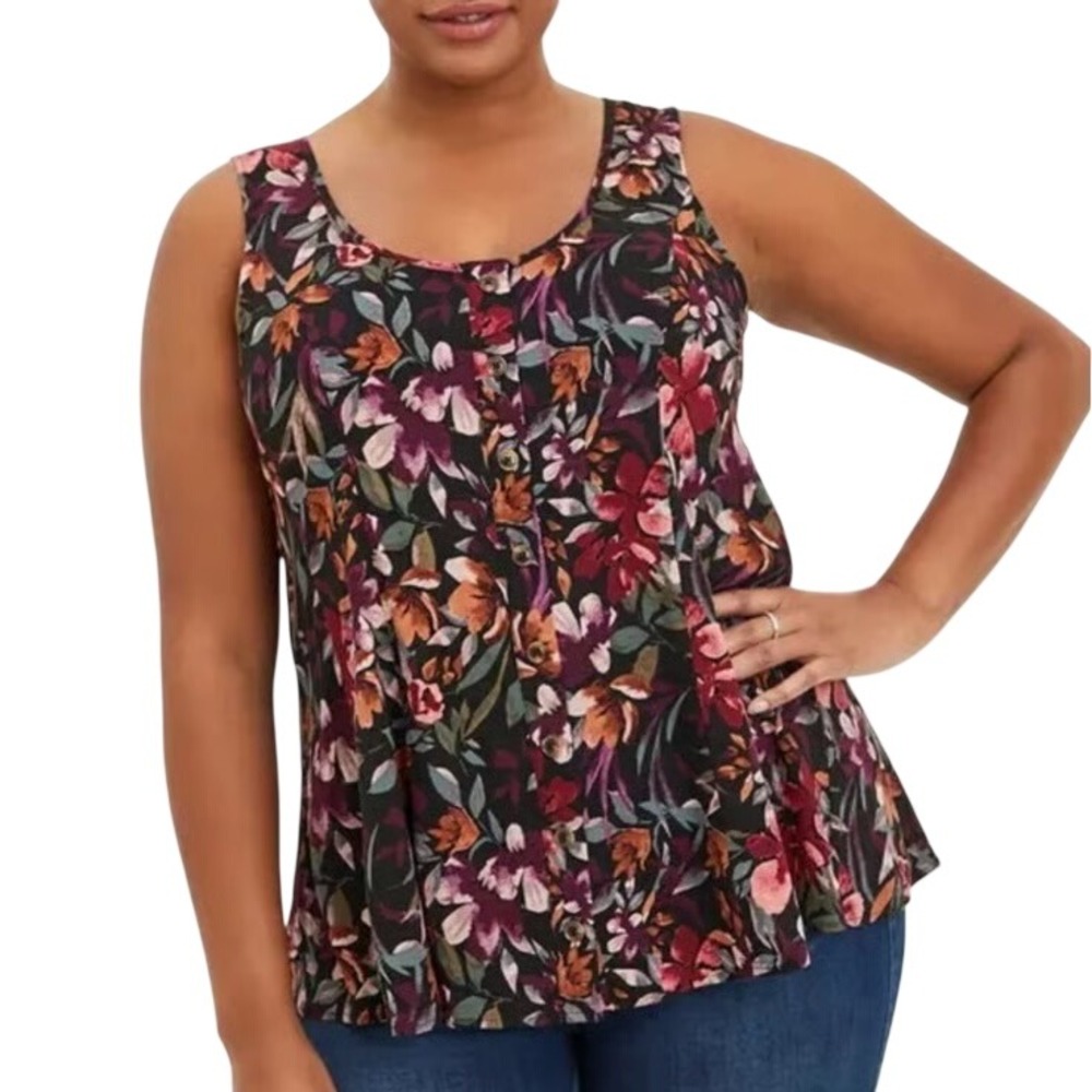 Torrid Plus‎ Size 2X Tank Top Dark Floral Sleeveless Boho Crunchy Granola 1639